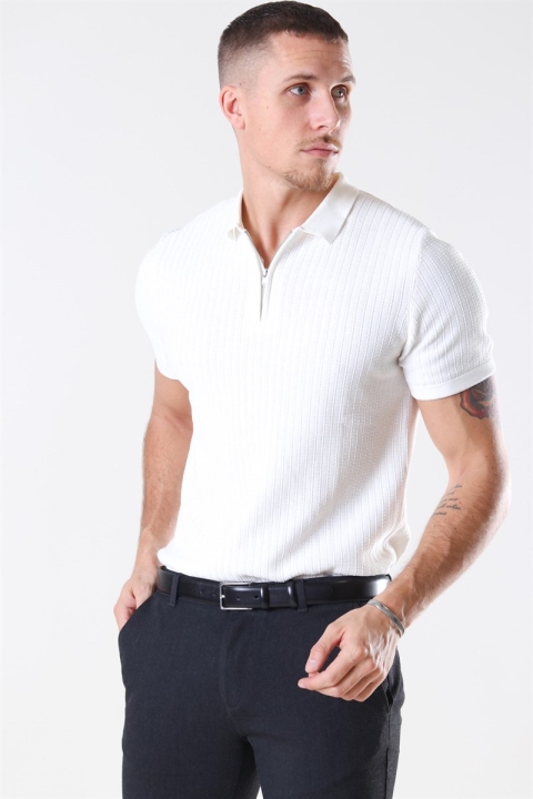 Jack & Jones Blabristol Stricken SS Polo Blanc de Blanc