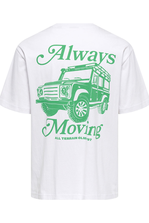 ONLY & SONS Nathan Backprint Relaxed Fit Tee Bright White Always Moving