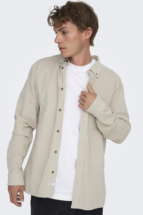 ONLY & SONS Michael Regular Fit Stretch Cord Shirt LS Silver Lining