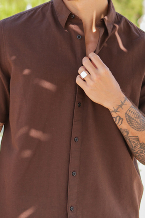 Selected Regular New Linen Shirt SS Coffee Bean