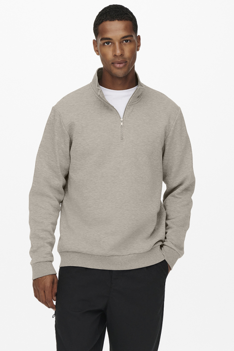 ONLY & SONS Ceres Half Zip Sweat Silver Lining