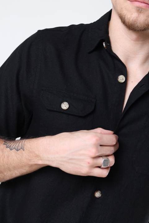 Denim project DP Linen ss Hemd 001 Black