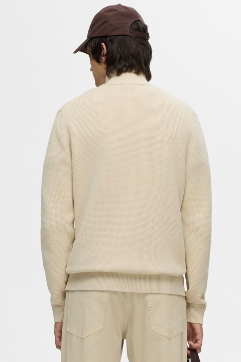 Selected Dane Structure Knit Full Zip Oatmeal