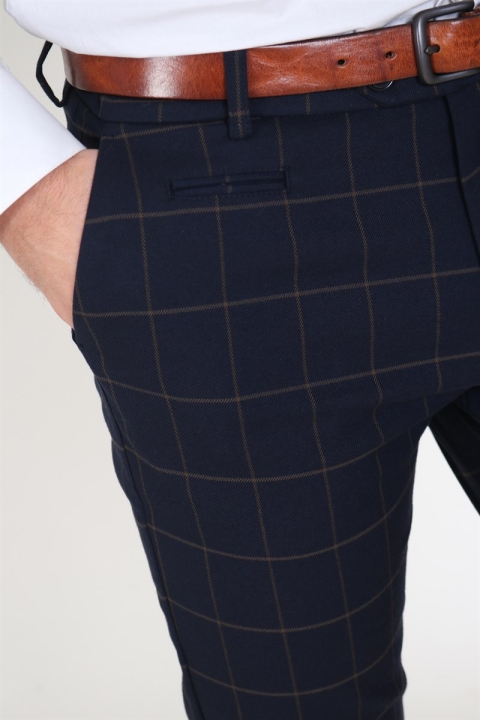 Les Deux Como Check Anzug Pants Dark Navy/Brown