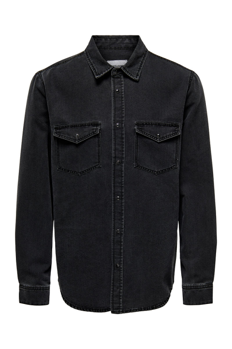 ONLY & SONS Bane Regular Fit Denim Shirt Dark Grey Denim