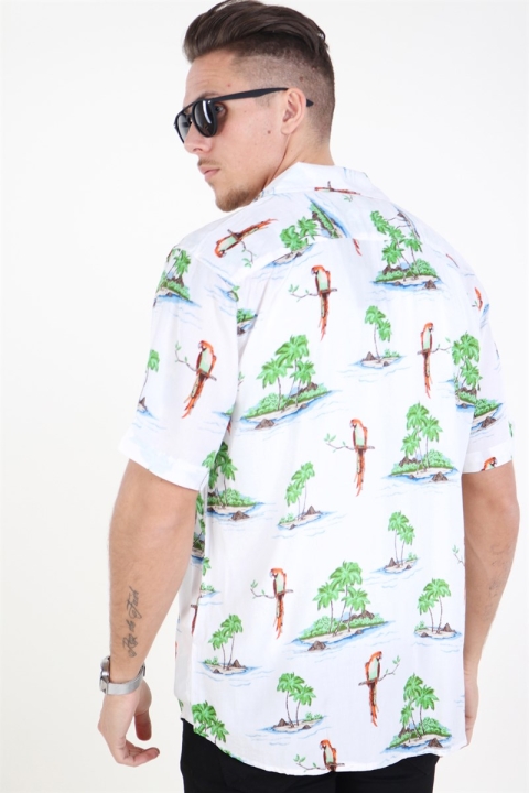 Only & Sons Sid SS Reg AOP Viskose Hemd Re White
