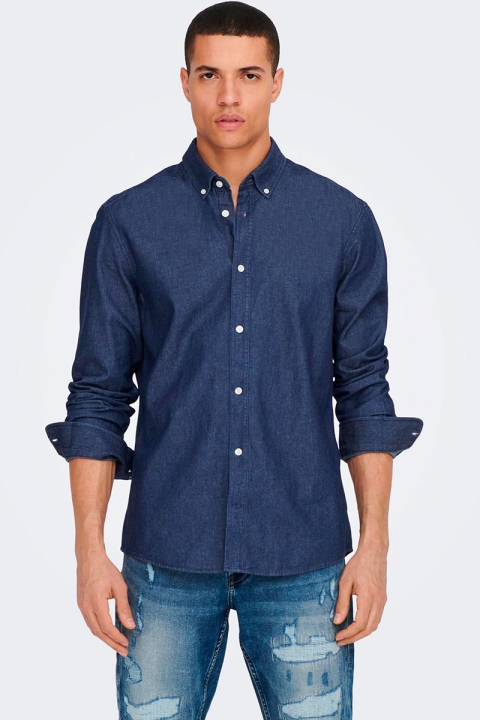 ONLY & SONS DAY REG DOWN CHAMBRAY LS Hemd Dark Blue Denim
