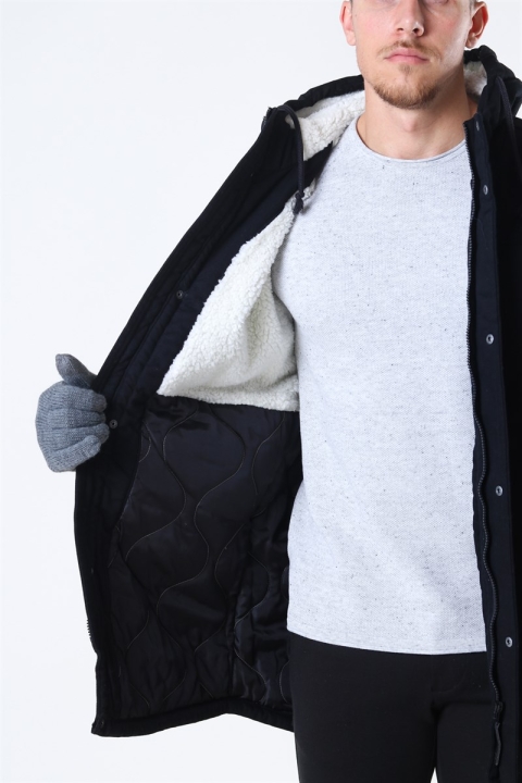Only & Sons Yanick Teddy Hood Parka Jacke Black