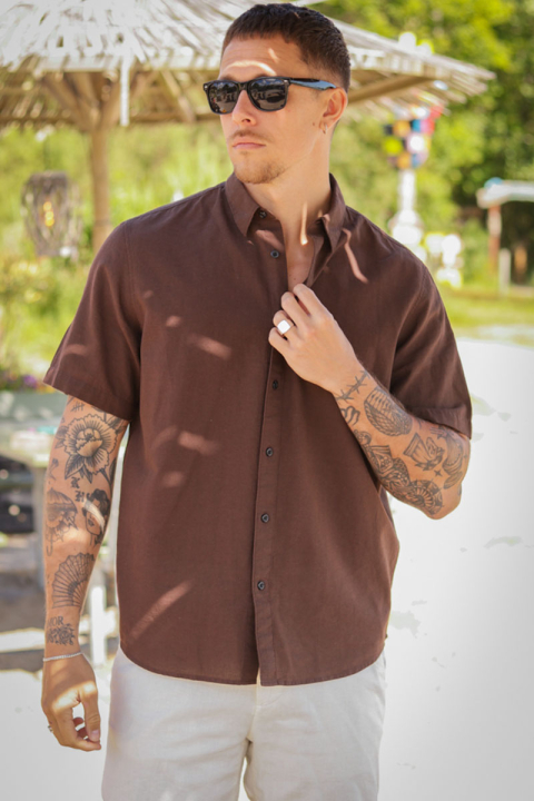 Selected Regular New Linen Shirt SS Coffee Bean