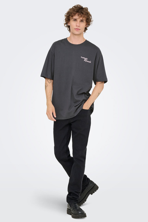ONLY & SONS Nathan Backprint Relaxed Fit Tee Grey Pinstripe Remos