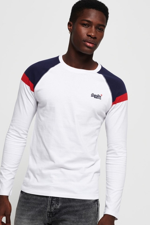 Superdry O L ENG'D LS Baseball T-Hemd Optic White
