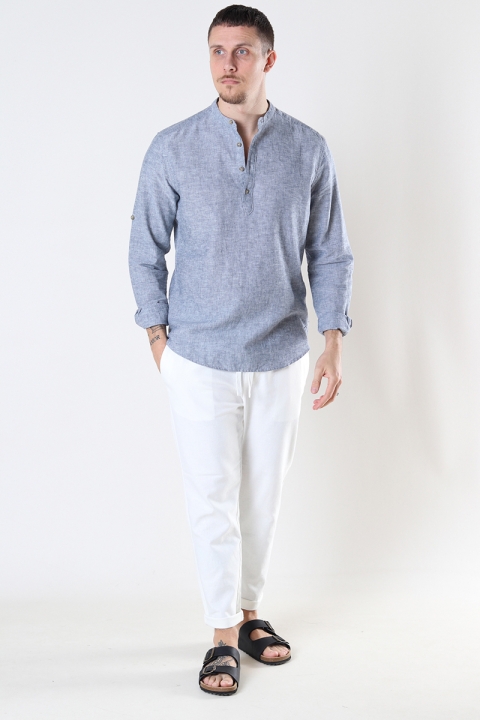 ONLY & SONS CAIDEN HALF PLACKET LINEN Hemd Dress Blues
