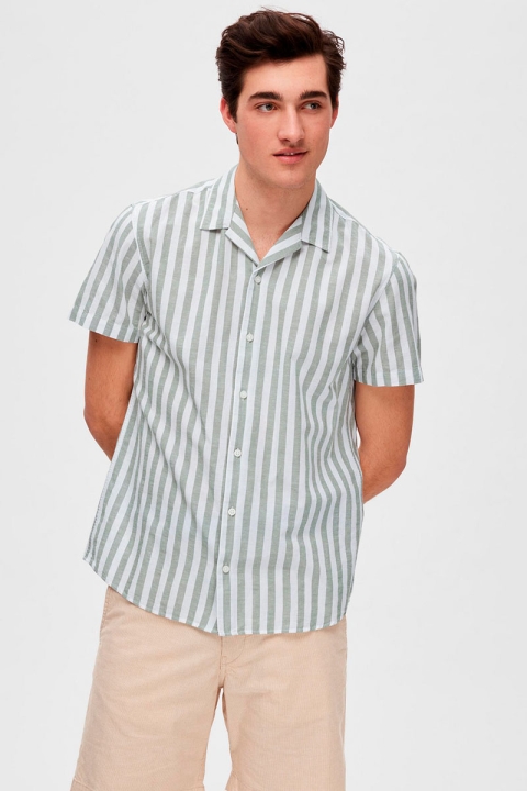 Selected SLHREGNEW-LINEN Hemd SS RESORT W Desert Sage Stripes