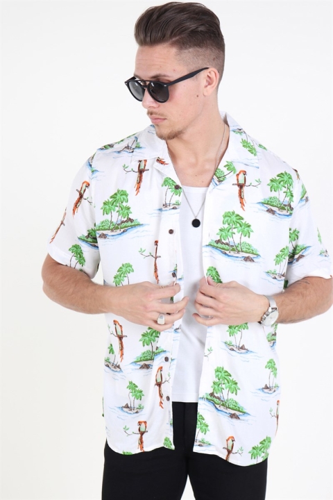 Only & Sons Sid SS Reg AOP Viskose Hemd Re White