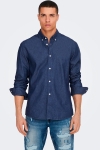 ONLY & SONS DAY REG DOWN CHAMBRAY LS Hemd Dark Blue Denim