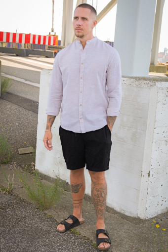CAIDEN LS SOLID LINEN MAO Hemd Chinchilla