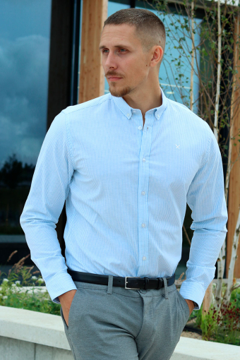 Oxford Stretch Stripe L/S Light Blue