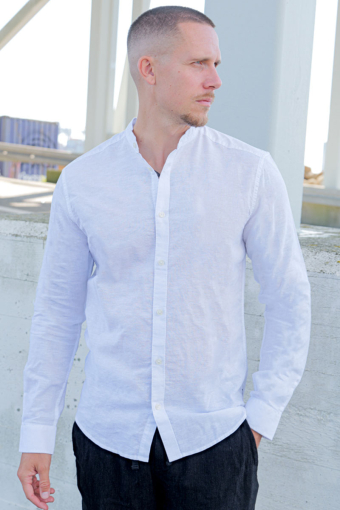 CAIDEN LS SOLID LINEN MAO Hemd White