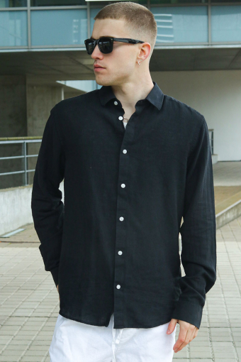 Caiden LS Linen Hemd Black
