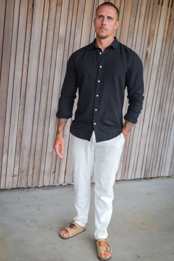 Caiden LS Linen Hemd Black